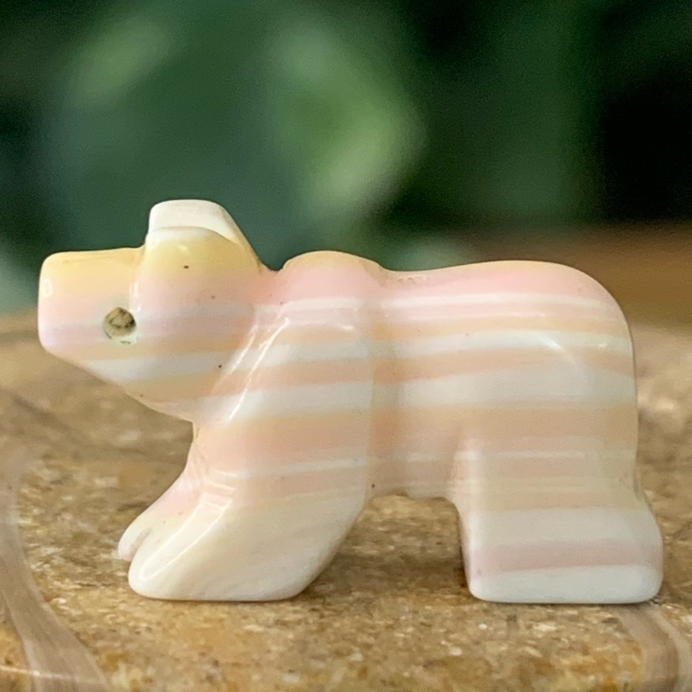 Zuni Bear Fetish Bead Carved Miniature Animal Native American Style Banded Stone